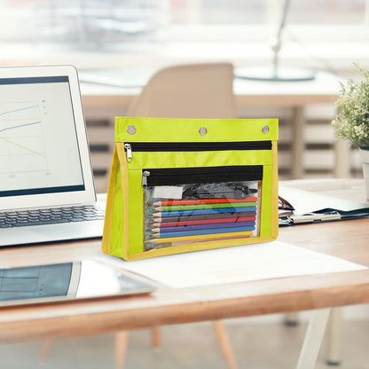 2 Pack 1 Inch Expandable Zipper Pencil Pouches with Clear Window for 3 Ring Binder, Suitable for School & Office（Yellow）