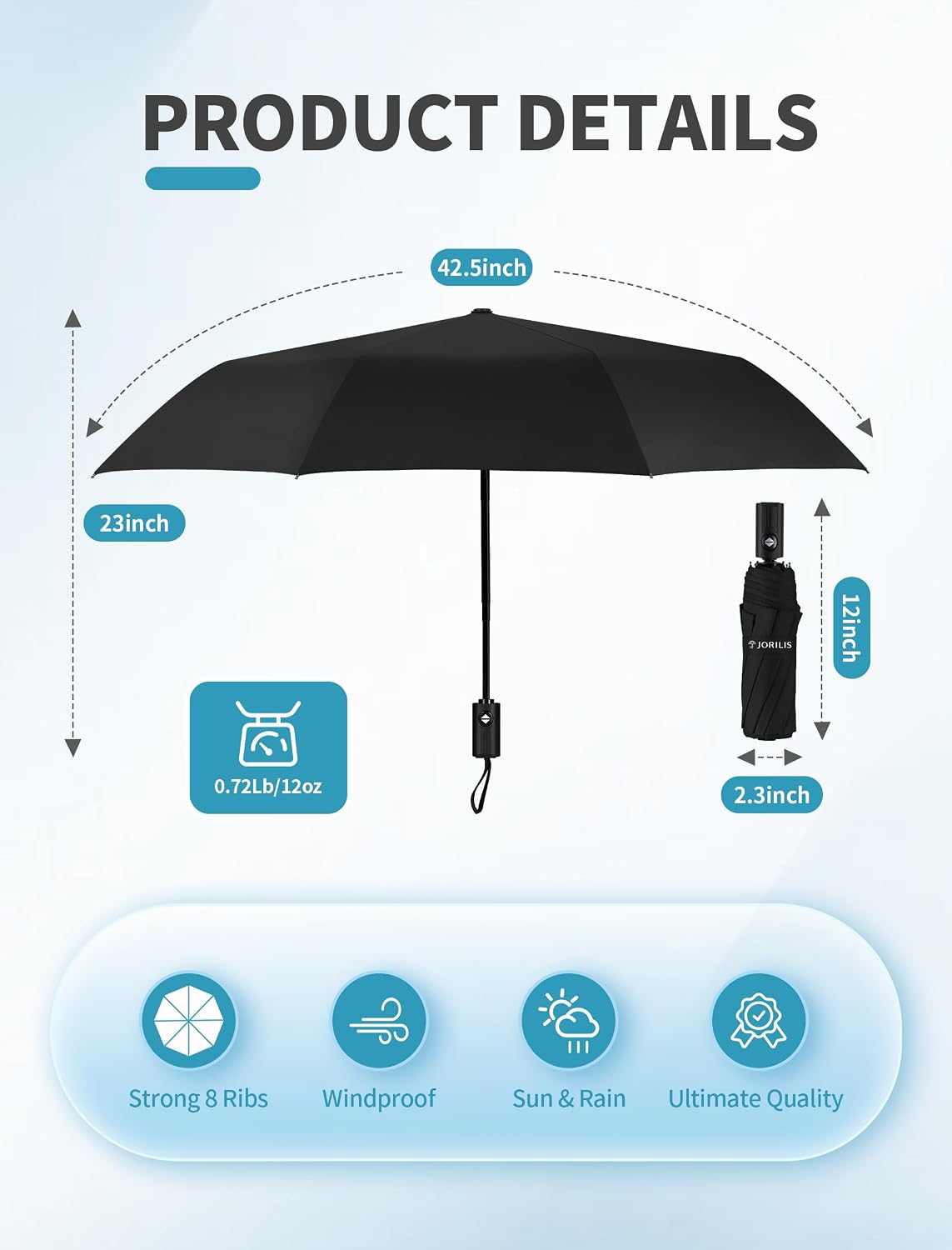 Compact Umbrella for Travel - Automatic Umbrellas for Rain & Sun Protection, Small Portable UV Umbrella for Car, Backpack, Walking, Folding Windproof Umbrellas for Kids, Women