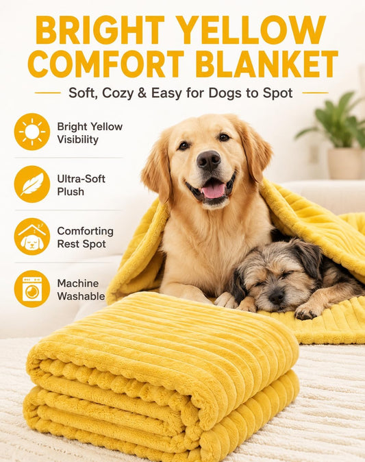 Emotional Support Blanket for Dogs, Bright Yellow Security Blanket, Calming Rabbit Hair Plush Pet Blankets, Soft Cozy Comfort Blankets for Crate, Sofa, Bed, Kennel & Travel (70×100cm)