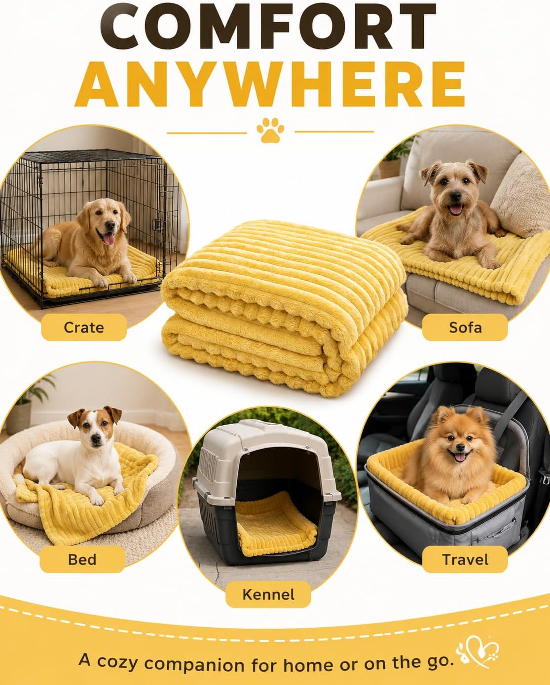 Emotional Support Blanket for Dogs, Bright Yellow Security Blanket, Calming Rabbit Hair Plush Pet Blankets, Soft Cozy Comfort Blankets for Crate, Sofa, Bed, Kennel & Travel (70×100cm)