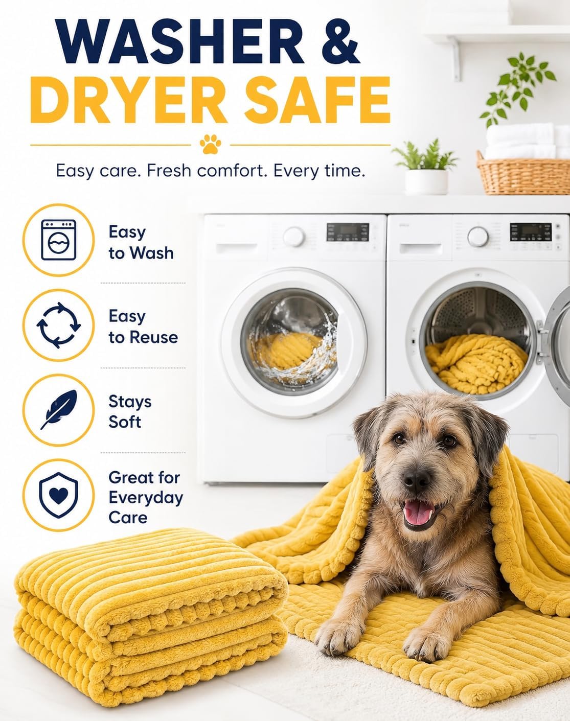 Emotional Support Blanket for Dogs, Bright Yellow Security Blanket, Calming Rabbit Hair Plush Pet Blankets, Soft Cozy Comfort Blankets for Crate, Sofa, Bed, Kennel & Travel (70×100cm)