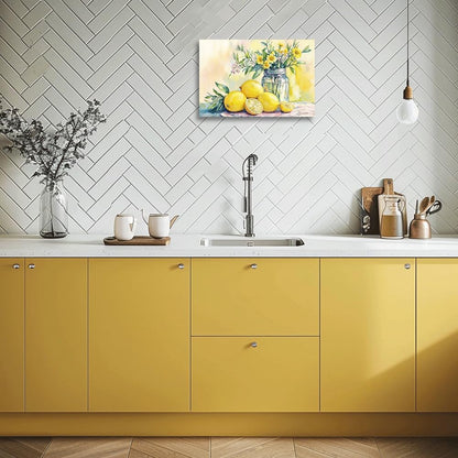 Lemon Pictures Yellow Flower Canvas Prints Framed Wildflowers Artwork Wall Decor for Kitchen Dining Room 12"x18"