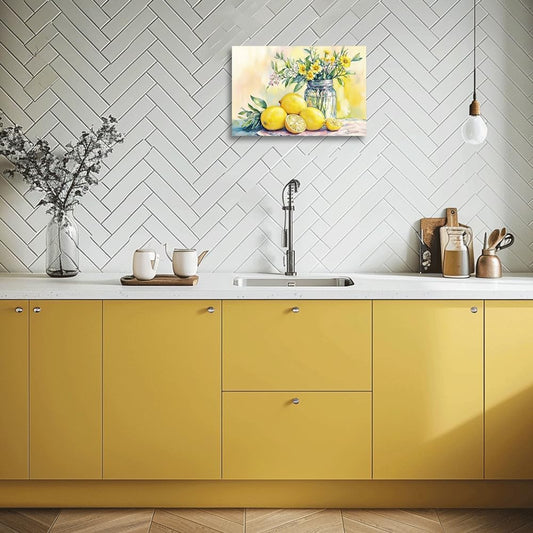 Lemon Pictures Yellow Flower Canvas Prints Framed Wildflowers Artwork Wall Decor for Kitchen Dining Room 12"x18"