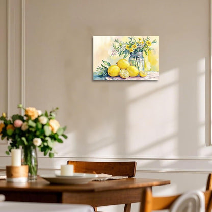 Lemon Pictures Yellow Flower Canvas Prints Framed Wildflowers Artwork Wall Decor for Kitchen Dining Room 12"x18"