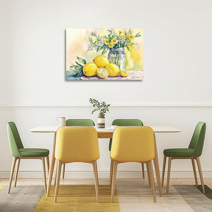 Lemon Pictures Yellow Flower Canvas Prints Framed Wildflowers Artwork Wall Decor for Kitchen Dining Room 12"x18"