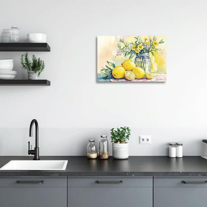 Lemon Pictures Yellow Flower Canvas Prints Framed Wildflowers Artwork Wall Decor for Kitchen Dining Room 12"x18"
