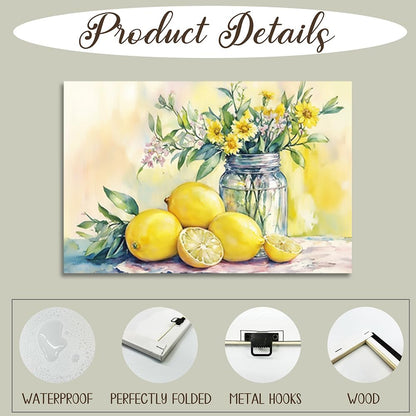 Lemon Pictures Yellow Flower Canvas Prints Framed Wildflowers Artwork Wall Decor for Kitchen Dining Room 12"x18"