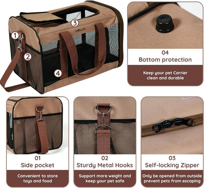 Cat Carrier Travel Bag, Airline Approved Lightweight Cat Carrier, Soft Sided Pet Carrier for Puppy Dogs Up to 18lbs, Collapsible Kitten Bag with Removable Waterproof Mat, Ventilated Mesh