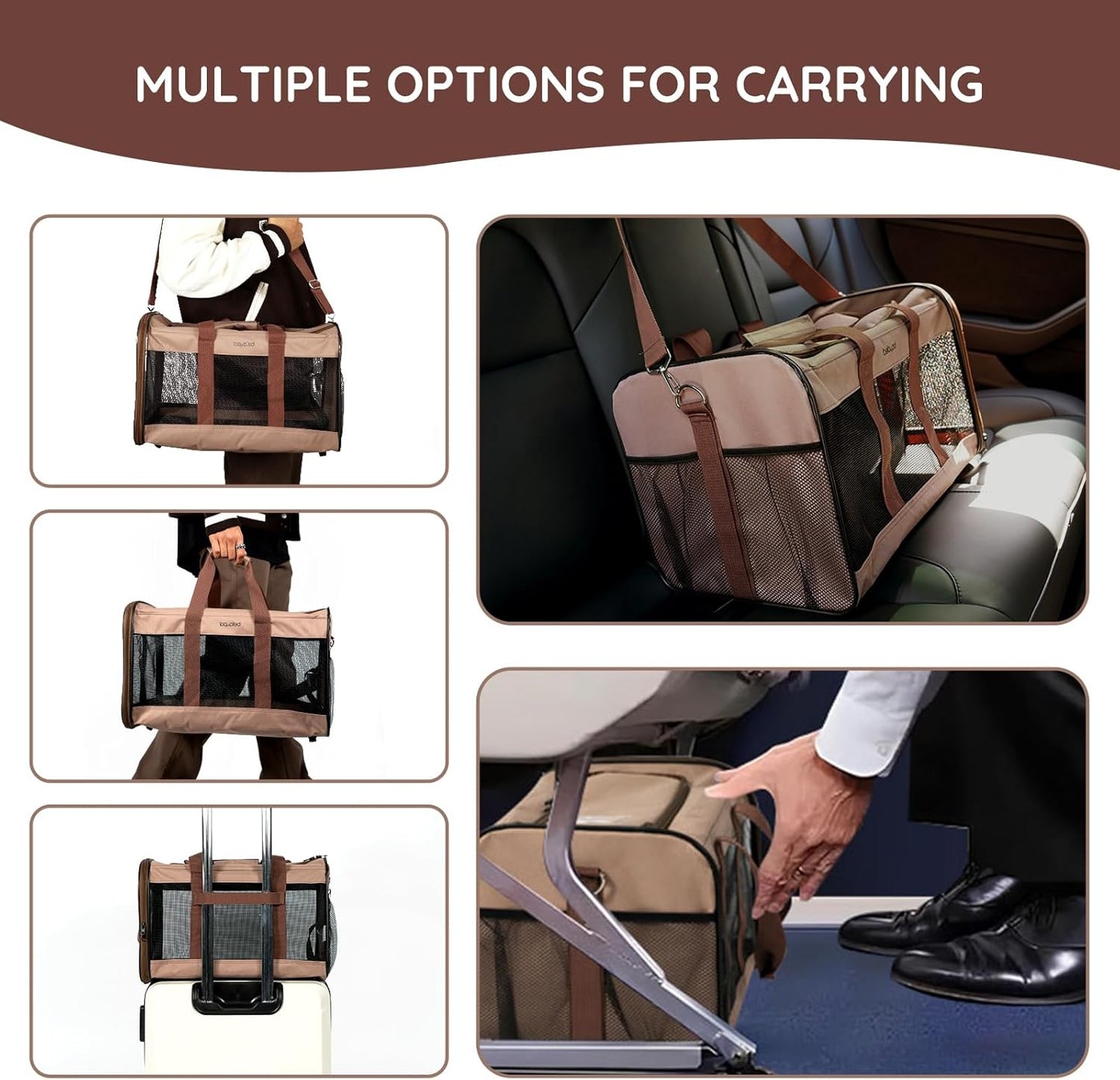 Cat Carrier Travel Bag, Airline Approved Lightweight Cat Carrier, Soft Sided Pet Carrier for Puppy Dogs Up to 18lbs, Collapsible Kitten Bag with Removable Waterproof Mat, Ventilated Mesh