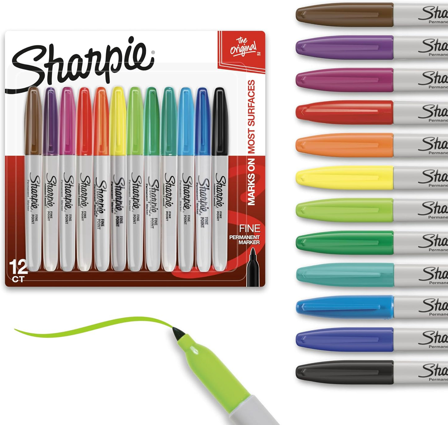 Permanent Markers, Fine Tip, 12 Count - Quick Drying, Fade Resistant, Arts & Crafts, Desk, Office Supplies