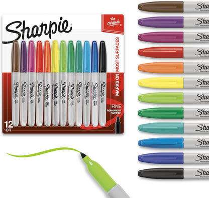 Permanent Markers, Fine Tip, 12 Count - Quick Drying, Fade Resistant, Arts & Crafts, Desk, Office Supplies