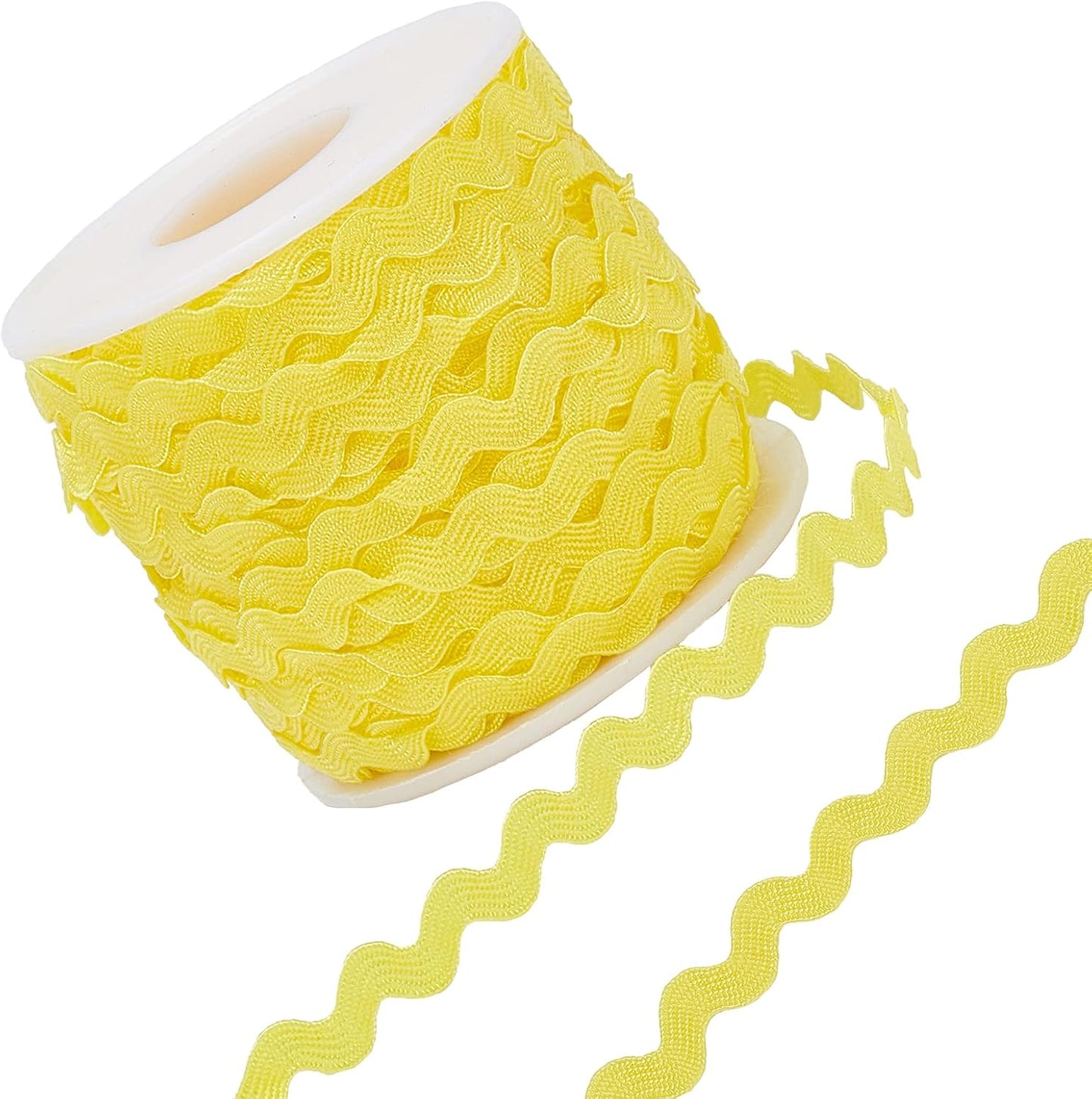 1 Roll 27yd/25m RIC Rac Trim Ribbon Wave Sewing Bending Fringe Trim 5mm/0.2 inch for Sewing Flower Making Wedding Party Lace Ribbon Craft (Yellow)