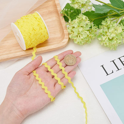1 Roll 27yd/25m RIC Rac Trim Ribbon Wave Sewing Bending Fringe Trim 5mm/0.2 inch for Sewing Flower Making Wedding Party Lace Ribbon Craft (Yellow)