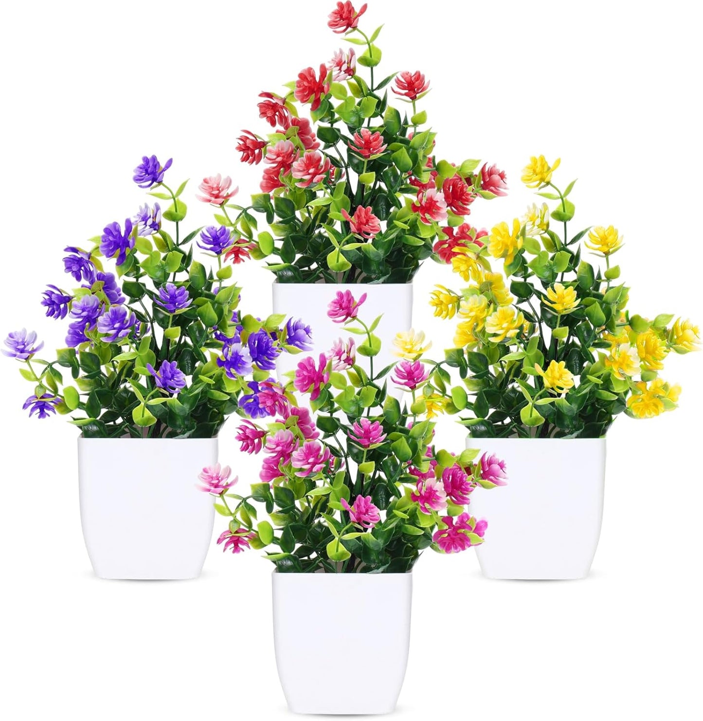Fake Flowers 4 Packs Artificial Plants Indoor Mini Eucalyptus Flowers Decorations for Spring Desk Wedding Bathroom Office Home Room Table Decor Indoor Outdoor