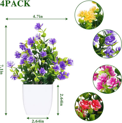 Fake Flowers 4 Packs Artificial Plants Indoor Mini Eucalyptus Flowers Decorations for Spring Desk Wedding Bathroom Office Home Room Table Decor Indoor Outdoor