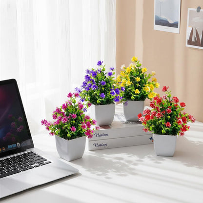 Fake Flowers 4 Packs Artificial Plants Indoor Mini Eucalyptus Flowers Decorations for Spring Desk Wedding Bathroom Office Home Room Table Decor Indoor Outdoor