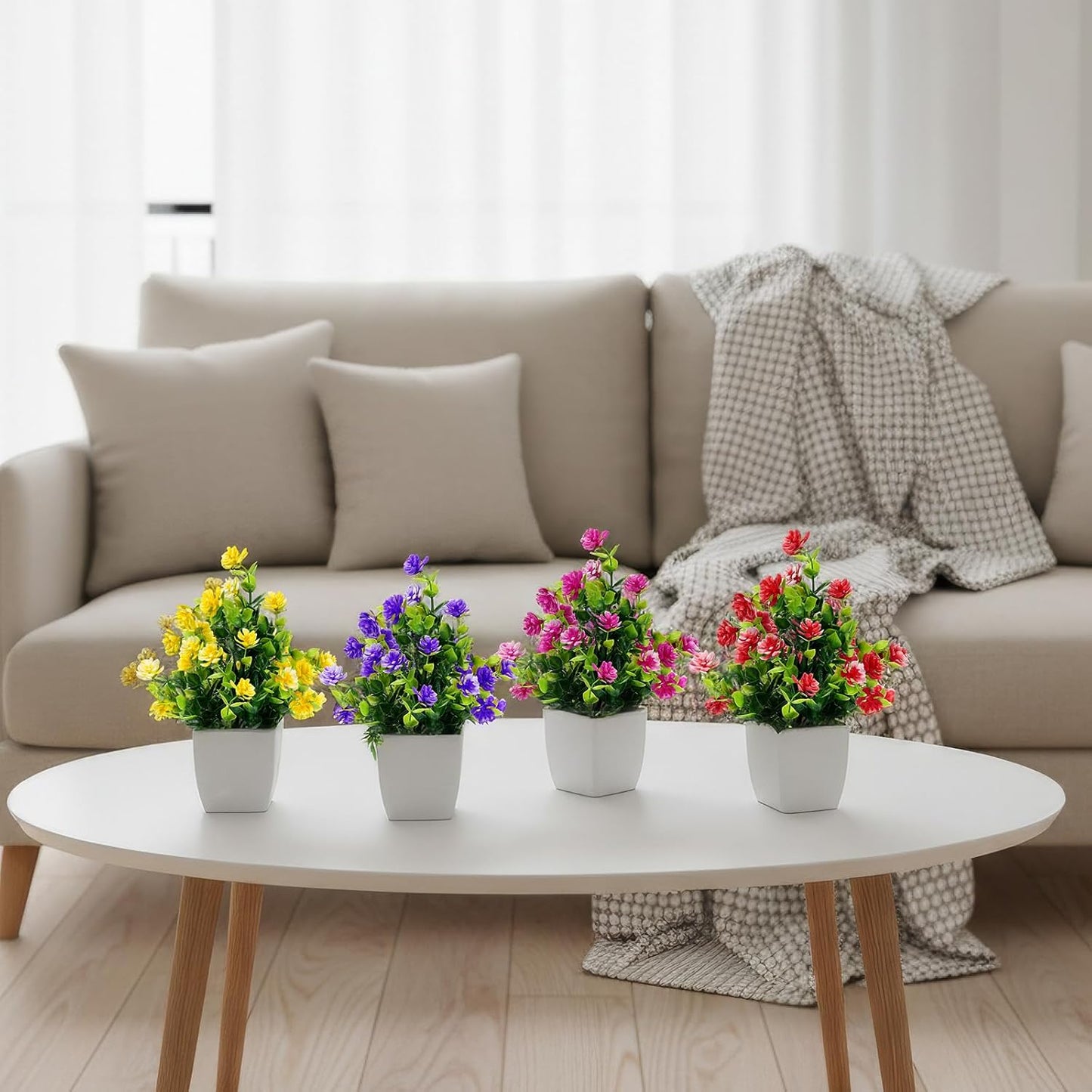 Fake Flowers 4 Packs Artificial Plants Indoor Mini Eucalyptus Flowers Decorations for Spring Desk Wedding Bathroom Office Home Room Table Decor Indoor Outdoor