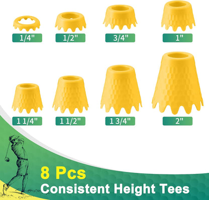 8 Pack ‌Simulator Golf Tees, Height from 1/4" to 2", 3D Printed | Suitable for Indoor, Outdoor, Winter, Golf Mats, Turf and Driving Range