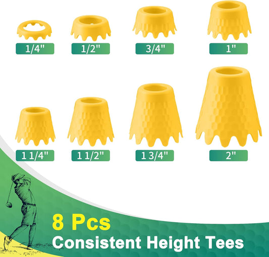 8 Pack ‌Simulator Golf Tees, Height from 1/4" to 2", 3D Printed | Suitable for Indoor, Outdoor, Winter, Golf Mats, Turf and Driving Range