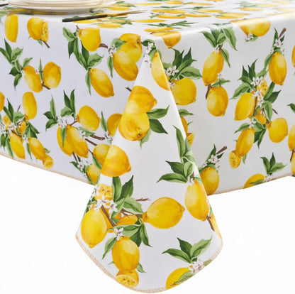 Vinyl Tablecloth with Flannel Backing - Waterproof, Oil-Proof, Easy to Clean -Plastic Table Cloth - Perfect for Dining Tables, Kitchen Tables, Parties (Lemon, 54×54 Inch Square)