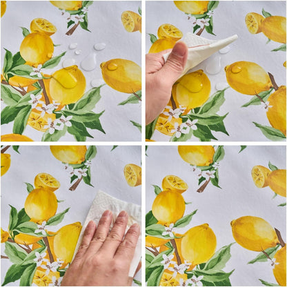 Vinyl Tablecloth with Flannel Backing - Waterproof, Oil-Proof, Easy to Clean -Plastic Table Cloth - Perfect for Dining Tables, Kitchen Tables, Parties (Lemon, 54×54 Inch Square)