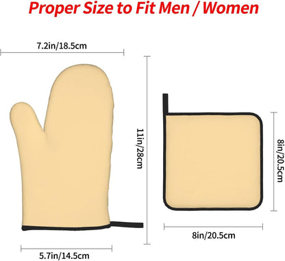 4 Pieces Oven Mitt and Pot Holder Sets, Light Yellow Solid Color Oven Mitts Set Heat Resistant Baking Gloves Kitchen Microwave for Cooking, BBQ