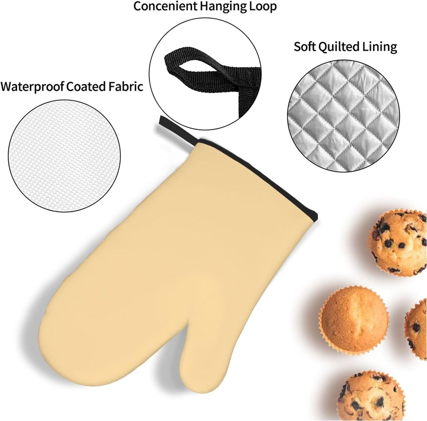 4 Pieces Oven Mitt and Pot Holder Sets, Light Yellow Solid Color Oven Mitts Set Heat Resistant Baking Gloves Kitchen Microwave for Cooking, BBQ