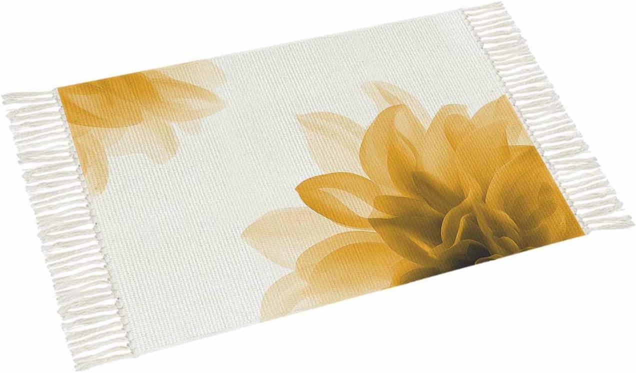 Abstract Area Rug with Tassels 4' x 6' Yellow Translucent Floral Art Indoor Accent Rug Lightweight Floor Carpet Washable Mat for Living Room/Dining Room/Bedroom/Office/Patio/Hallway Decor