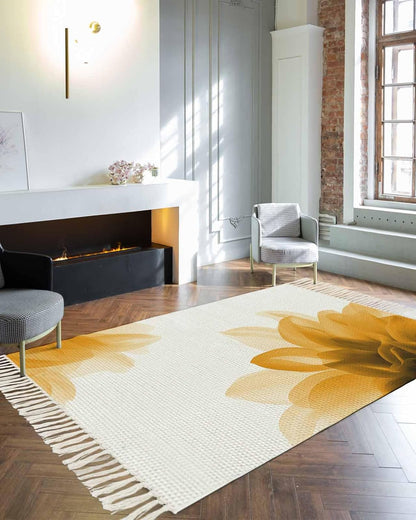 Abstract Area Rug with Tassels 4' x 6' Yellow Translucent Floral Art Indoor Accent Rug Lightweight Floor Carpet Washable Mat for Living Room/Dining Room/Bedroom/Office/Patio/Hallway Decor