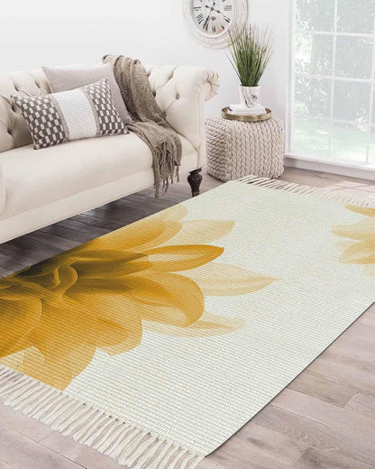 Abstract Area Rug with Tassels 4' x 6' Yellow Translucent Floral Art Indoor Accent Rug Lightweight Floor Carpet Washable Mat for Living Room/Dining Room/Bedroom/Office/Patio/Hallway Decor