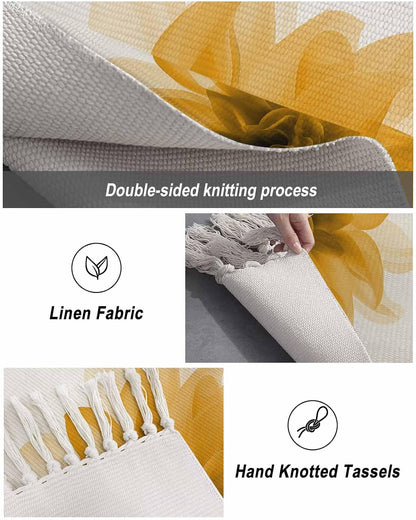 Abstract Area Rug with Tassels 4' x 6' Yellow Translucent Floral Art Indoor Accent Rug Lightweight Floor Carpet Washable Mat for Living Room/Dining Room/Bedroom/Office/Patio/Hallway Decor