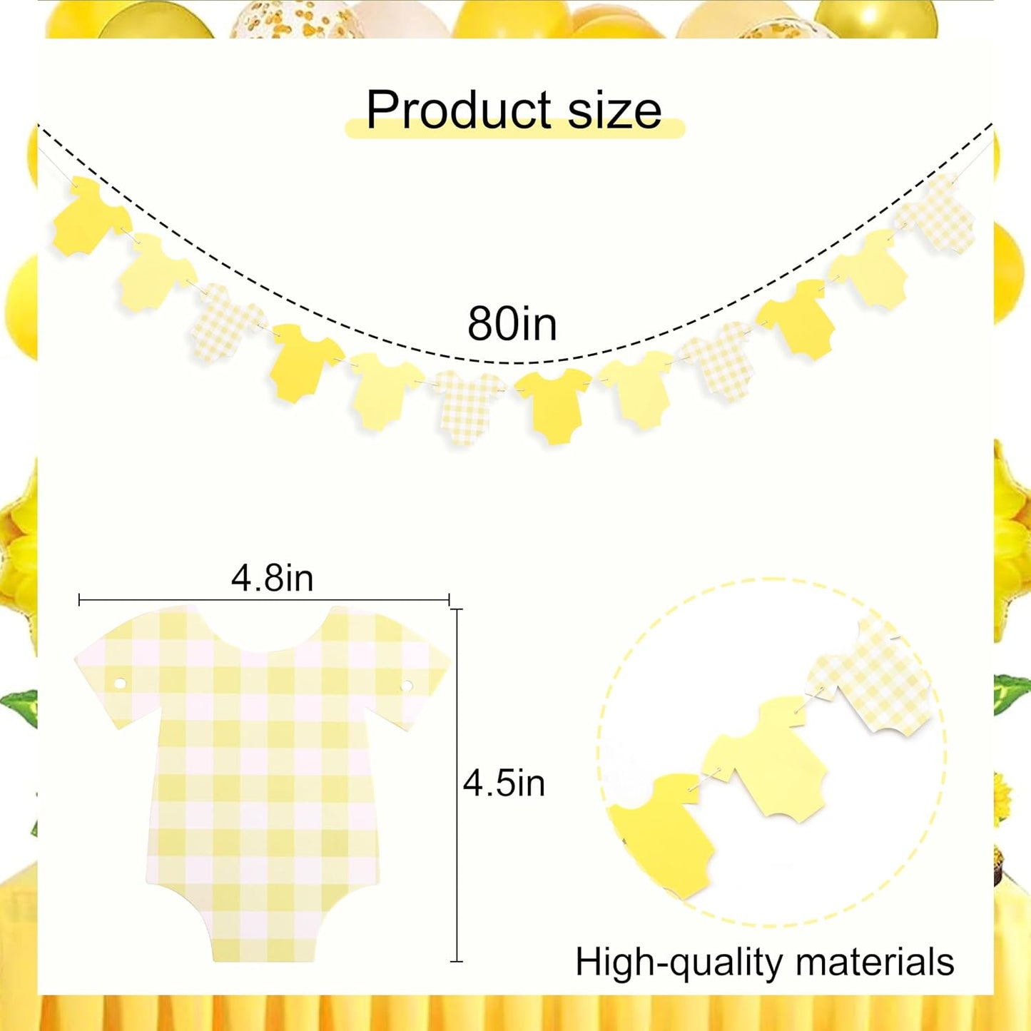 Yellow Baby Shower Bodysuit Banner,Yellow Gingham Bodysuit Gender Reveal | Baby Shower Decoration