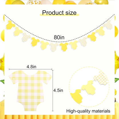 Yellow Baby Shower Bodysuit Banner,Yellow Gingham Bodysuit Gender Reveal | Baby Shower Decoration