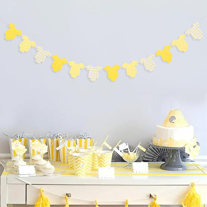 Yellow Baby Shower Bodysuit Banner,Yellow Gingham Bodysuit Gender Reveal | Baby Shower Decoration