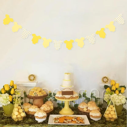 Yellow Baby Shower Bodysuit Banner,Yellow Gingham Bodysuit Gender Reveal | Baby Shower Decoration