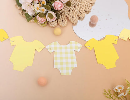 Yellow Baby Shower Bodysuit Banner,Yellow Gingham Bodysuit Gender Reveal | Baby Shower Decoration