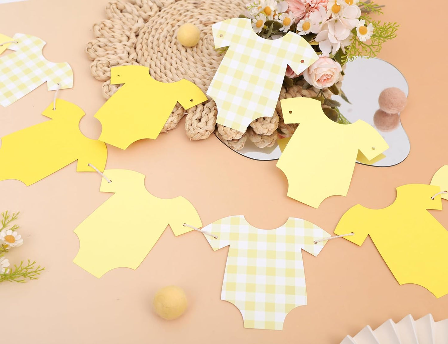 Yellow Baby Shower Bodysuit Banner,Yellow Gingham Bodysuit Gender Reveal | Baby Shower Decoration