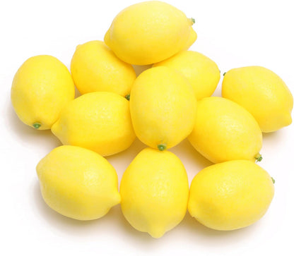 12PCS Artificial Lemons Fake Fruit Realistic Simulation Lemon Decor for Kitchen Counter Table Centerpiece, Thanksgiving Christmas Home Decoration, DIY Craft Filler for Glass Jar Vase