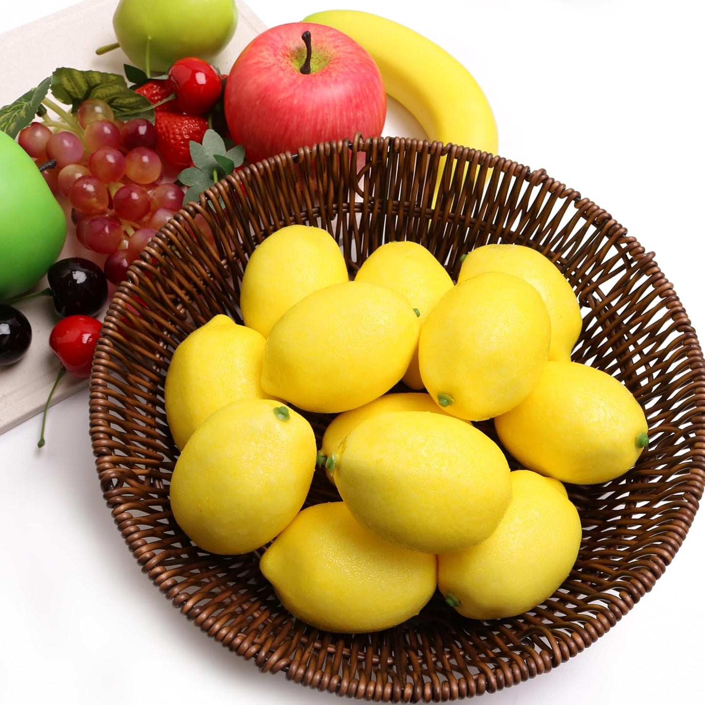 12PCS Artificial Lemons Fake Fruit Realistic Simulation Lemon Decor for Kitchen Counter Table Centerpiece, Thanksgiving Christmas Home Decoration, DIY Craft Filler for Glass Jar Vase