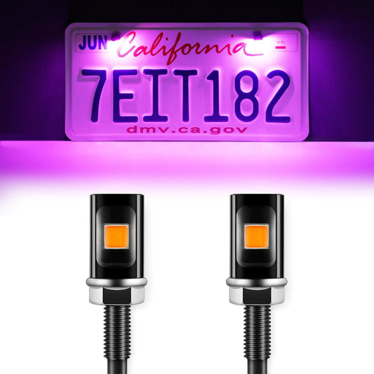 Super Bright License Plate Light, 12V License Tag Screw Bolt Accessories, Waterproof Black Aluminium Light Holder, Legal for Car Motorcycle Truck RV ATV Bike, Purple(2PCS)