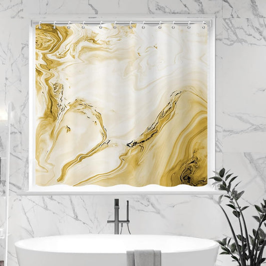 Yellow Shower Window Curtains, Modern Abstract Marble Bathroom Window Curtain Small Short Bathroom Window Curtain Waterproof Machine Washable 8 PCS Hooks,40" Wx36 L