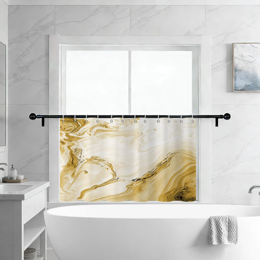 Yellow Shower Window Curtains, Modern Abstract Marble Bathroom Window Curtain Small Short Bathroom Window Curtain Waterproof Machine Washable 8 PCS Hooks,40" Wx36 L