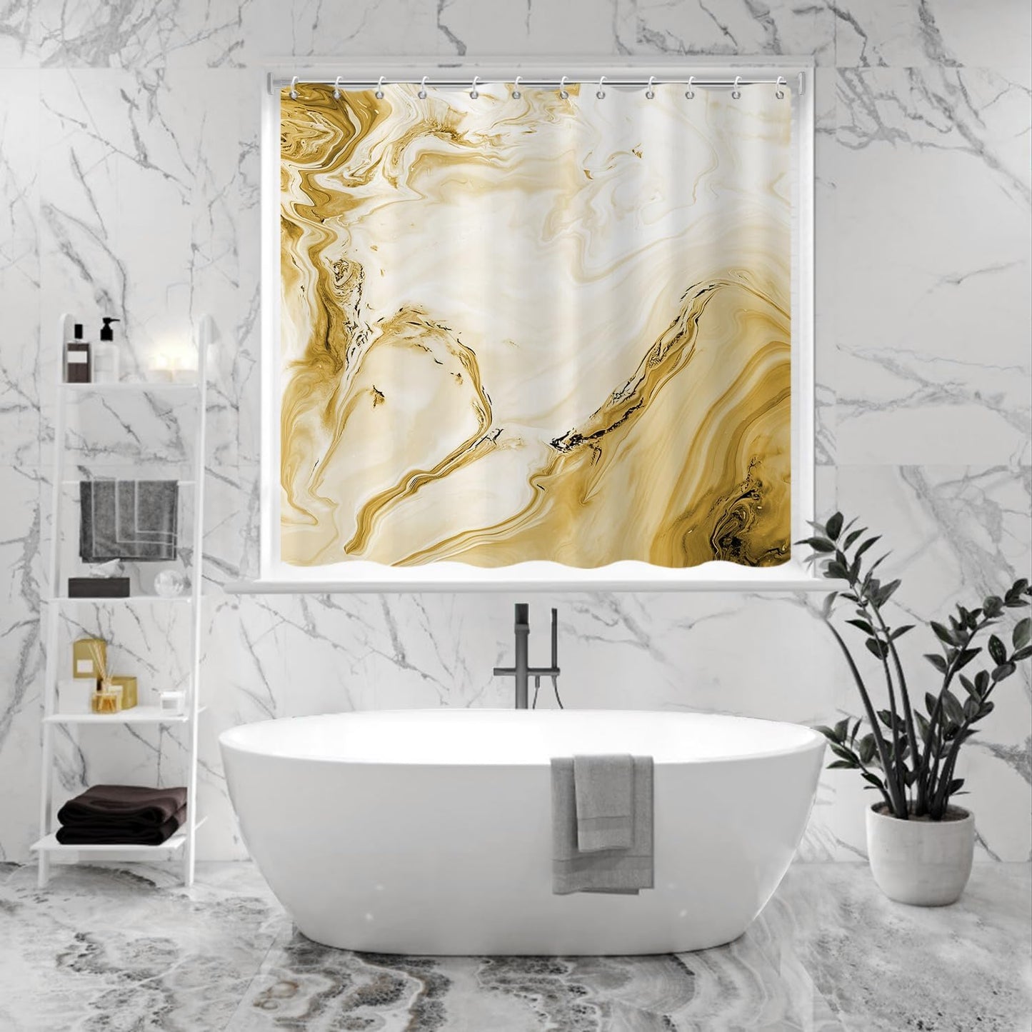 Yellow Shower Window Curtains, Modern Abstract Marble Bathroom Window Curtain Small Short Bathroom Window Curtain Waterproof Machine Washable 8 PCS Hooks,40" Wx36 L