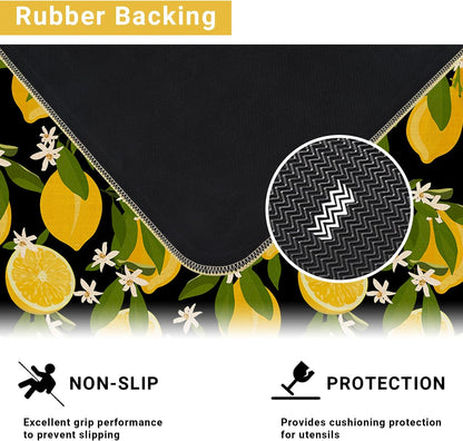 Lemon Kitchen Mats for Floor Non Slip Washable Kitchen Rugs | Durable Absorbent Linen Non-Slip Rubber Backing, Traps Pet Hair & Kitchen Grease, Easy Vacuum Cleaning. 17"X47"+17"X30" 2Psc