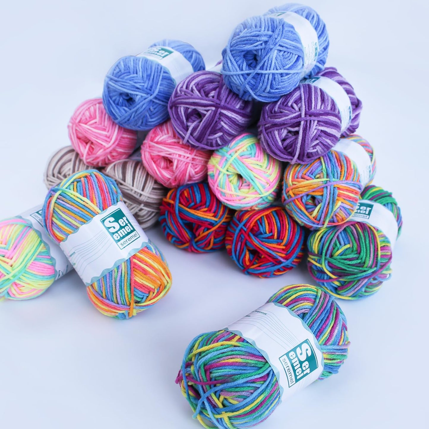 2 Pcs （2 * 48g/2 * 142yards） Crochet/Knitting Rainbow Yarn,Multicolor Variegated 100% Acrylic Yarn,Crochet Yarn for Beginners,Soft Yarn for Crocheting Blanket and Handicraft Project (Blue red Yellow)