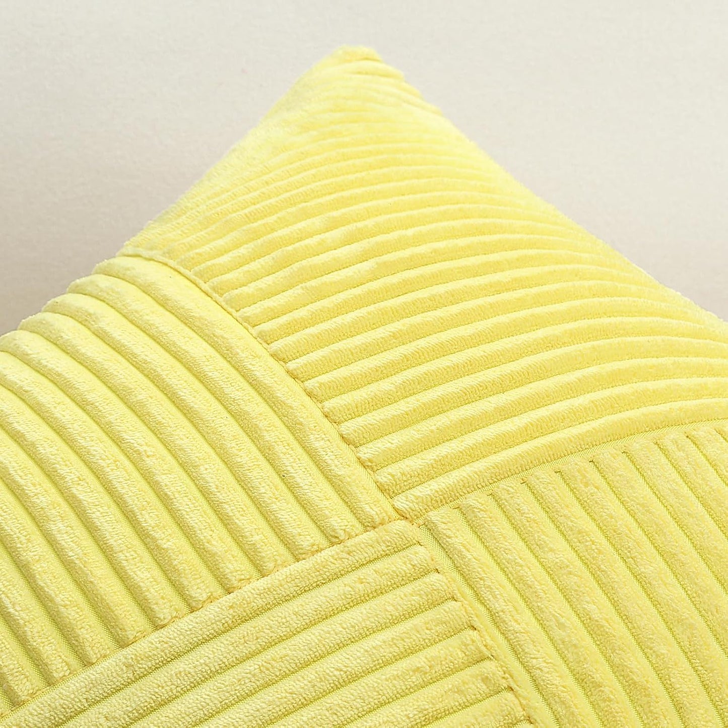 OTOSTAR Set of 1 Decorative Throw Pillow Cover Soft Corduroy Solid Square Pillow Cases Boho Striped Windmill Patchwork Textured Cushion Cover for Sofa Car Bed Living Room 18x18 Inch, Yellow