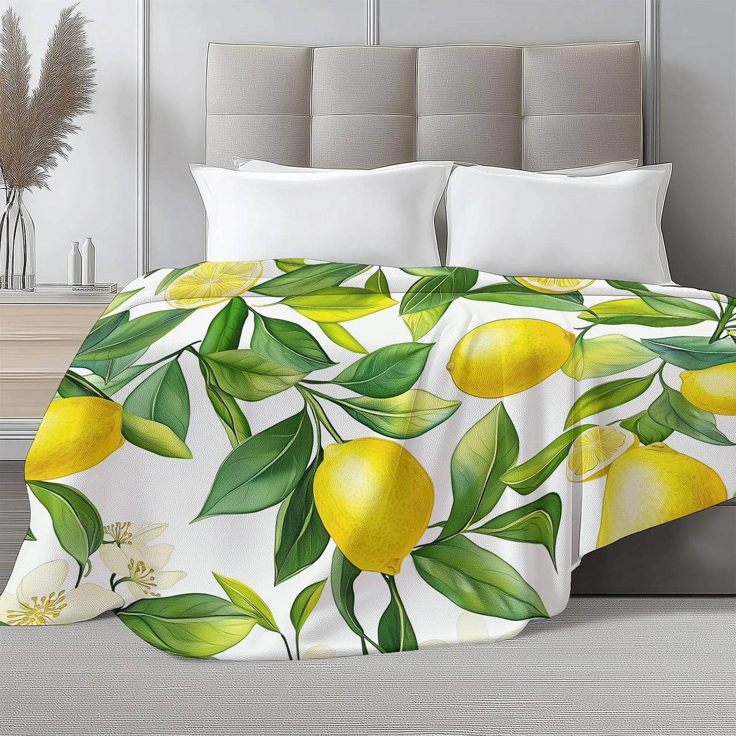Yellow Green Kids Throw Blanket, Watercolor Plant Lemon Print Blankets for Boys Girls, Warm Lightweight Plush Throw Fleece for Sofa Chair Couch Bed, 79 x 79 inch
