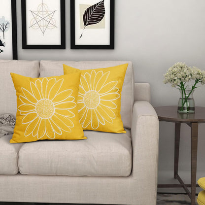 Spring Summer Daisy Flowers Pillow Covers 18X18 Inch Yellow Floral Bloom Decorative Pillow Cases Seasonal Modern Cotton Linen Throw Pillows Set of 2 Farmhouse Home Decor for Sofa Couch