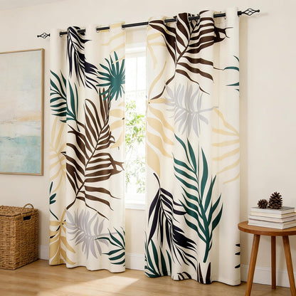 SUBRTEX Boho Leaf Printed Curtains 84 inch Long 2 Panels, Room Darkening Vibrant Floral Drapes, 50% Blackout Light Flitering, Semi Sheer Farmhouse Curtains for Living Room, 52Wx84L, Yellow Leaf