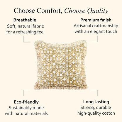 CPC Block Print Ruffle Throw Cover Mustard Regal 18"x18" Inch Pack of 2-100% Cotton Ruffle Couch Decorative Boho Pillows Case for Living Room, Bedroom, Sofa, Farmhouse Gift for Spring, Mother's Day